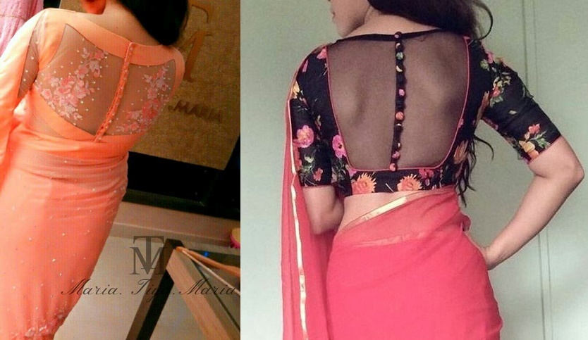 30 Pretty Sheer Back Neck Blouse Designs || Transparent blouse for